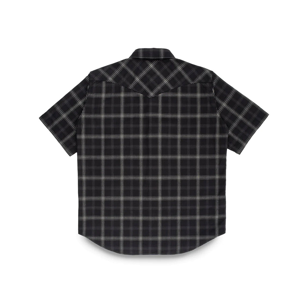 Iron Heart IHSH-418-BLK 5oz Short Sleeved Madras Check Western Shirt Black