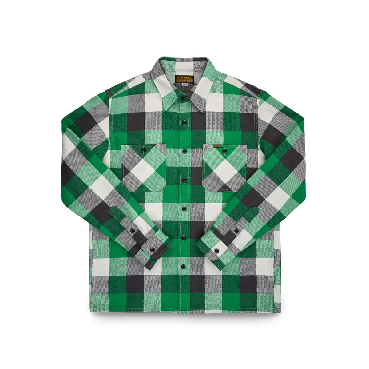 FALL 2025 Iron Heart IHSH-428-GRN Ultra Heavy Flannel Vintage Check Work Overshirt Green