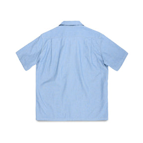 Iron Heart IHSH-447-SAX 5oz Cotton Linen Open Collar Short Sleeve Shirt Sax Blue