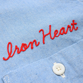 Iron Heart IHSH-447-SAX 5oz Cotton Linen Open Collar Short Sleeve Shirt Sax Blue