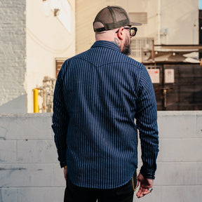Iron Heart IHSH-401-NAV Ultra Heavy Flannel Chalk Stripe Western Shirt Navy FINAL SALE