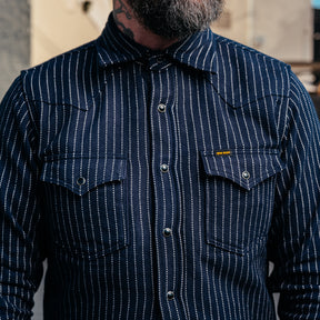 Iron Heart IHSH-401-NAV Ultra Heavy Flannel Chalk Stripe Western Shirt Navy FINAL SALE