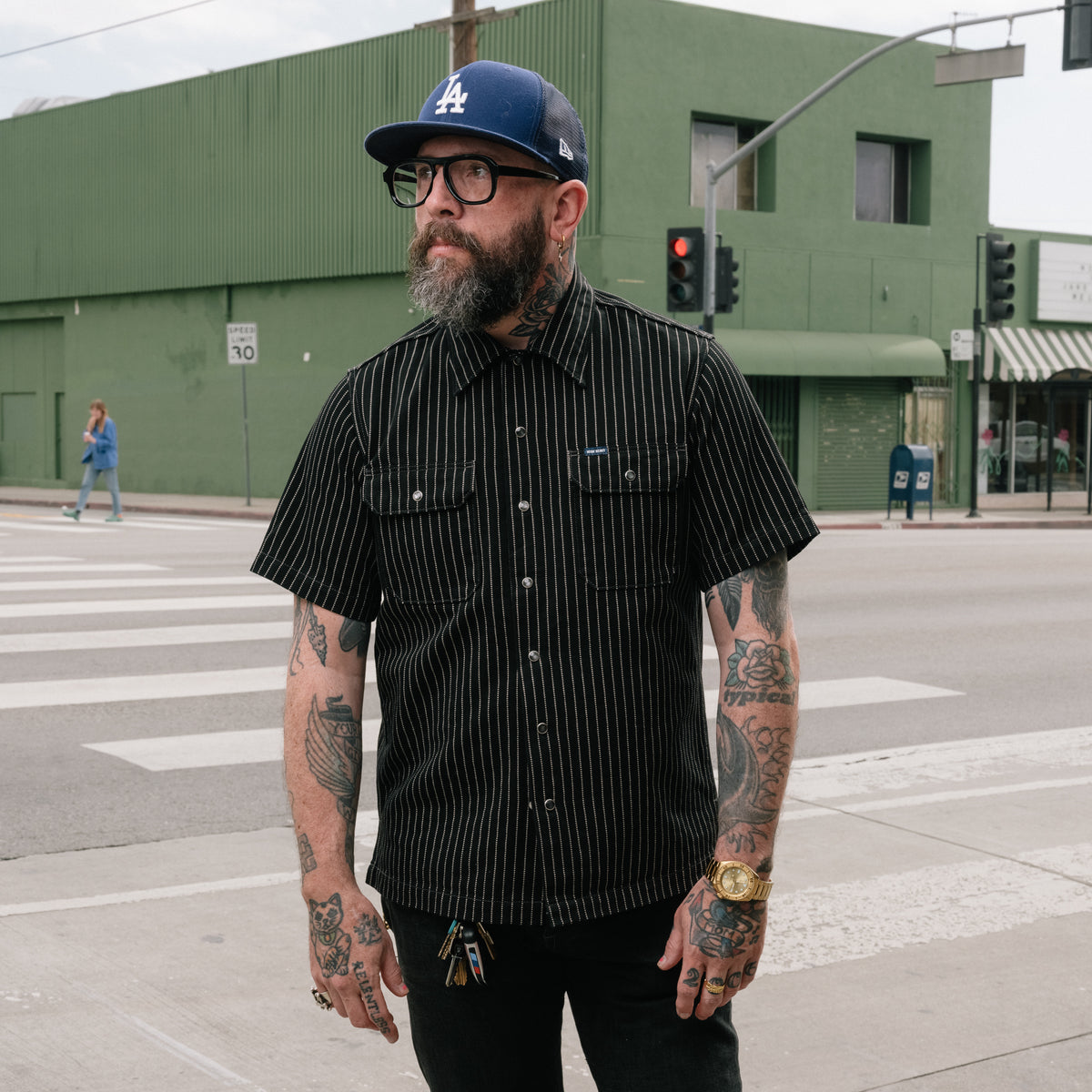 Iron Heart IHSH-416-BLK 10oz Wabash Short Sleeved Mechanic Shirt Black