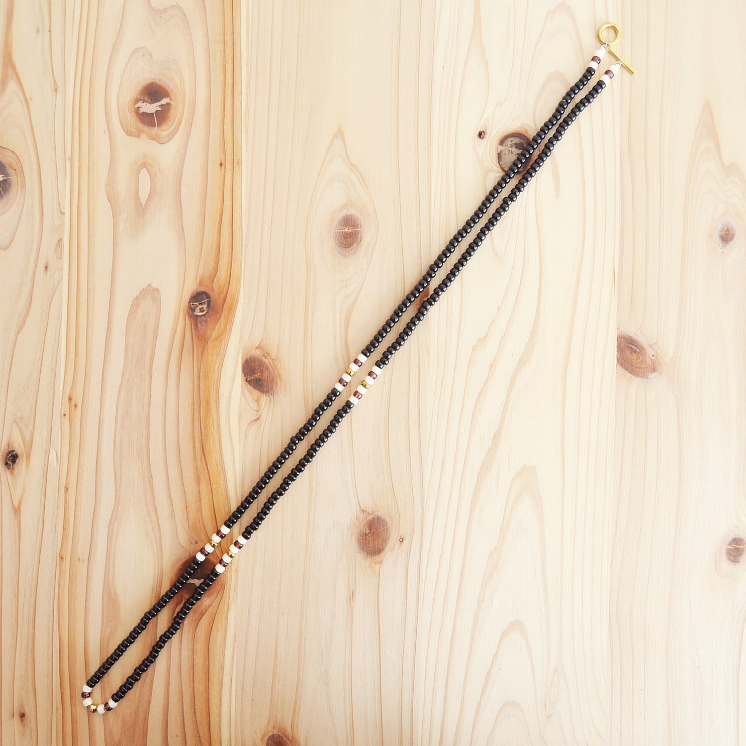 Kobashi Studio Japanese Beads Long Necklace Black | White | Dark Cherry