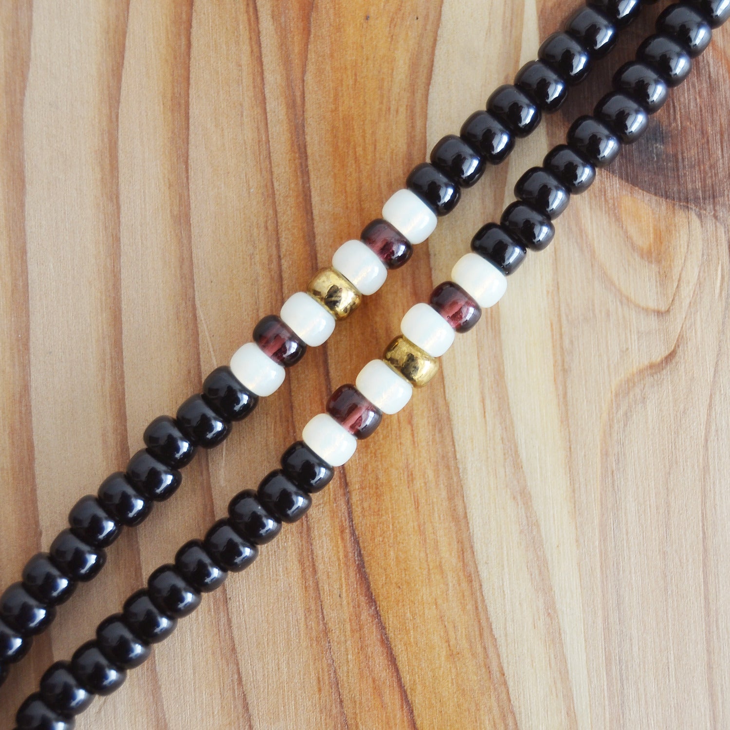 Kobashi Studio Japanese Beads Long Necklace Black | White | Dark Cherry