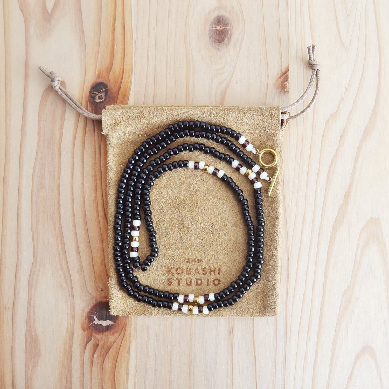 Kobashi Studio Japanese Beads Long Necklace Black | White | Dark Cherry