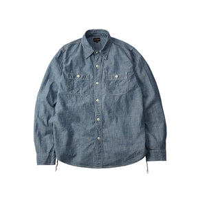The Flat Head FN-SCK-010L Long Sleeve Chambray Work Shirt Blue