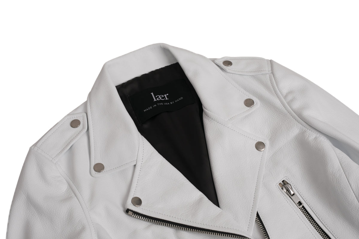 Women's Laer Brand New Standard Leather Motorcycle Jacket White FINAL SALE
