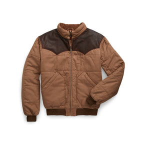 RRL Leather-Yoke Quilted Oilcloth Jacket Tan