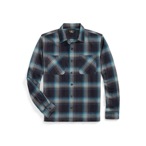 RRL Plaid Jaspé Twill Camp Workshirt Black/ Blue