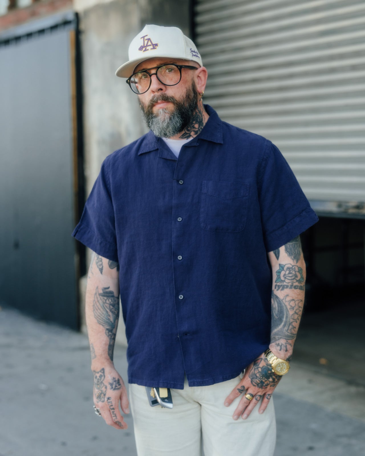 Polo Ralph Lauren Classic Fit Slub Linen Camp Shirt Newport Navy