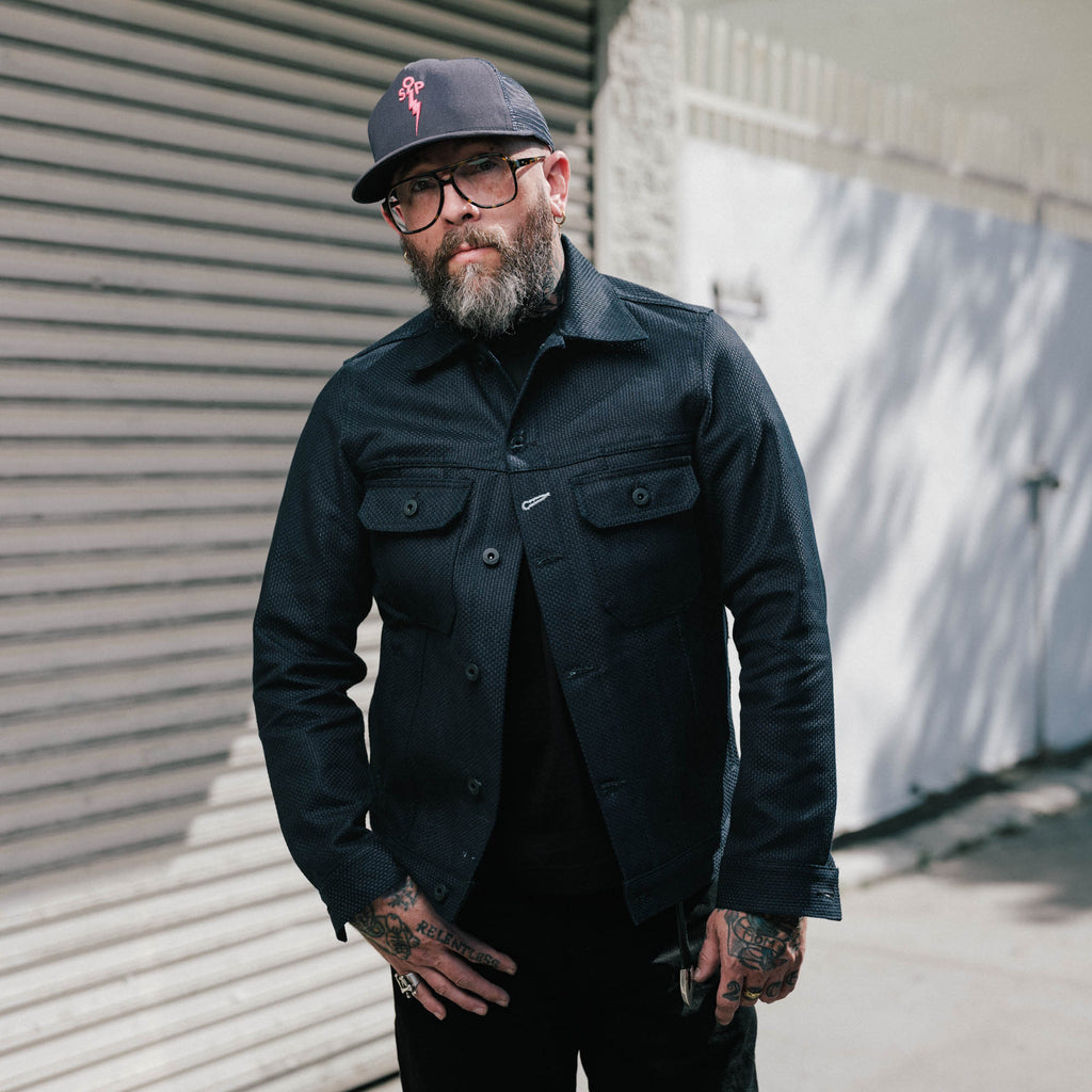 Rogue Territory x Snake Oil Provisions Cruiser Jacket Indigo Sashiko