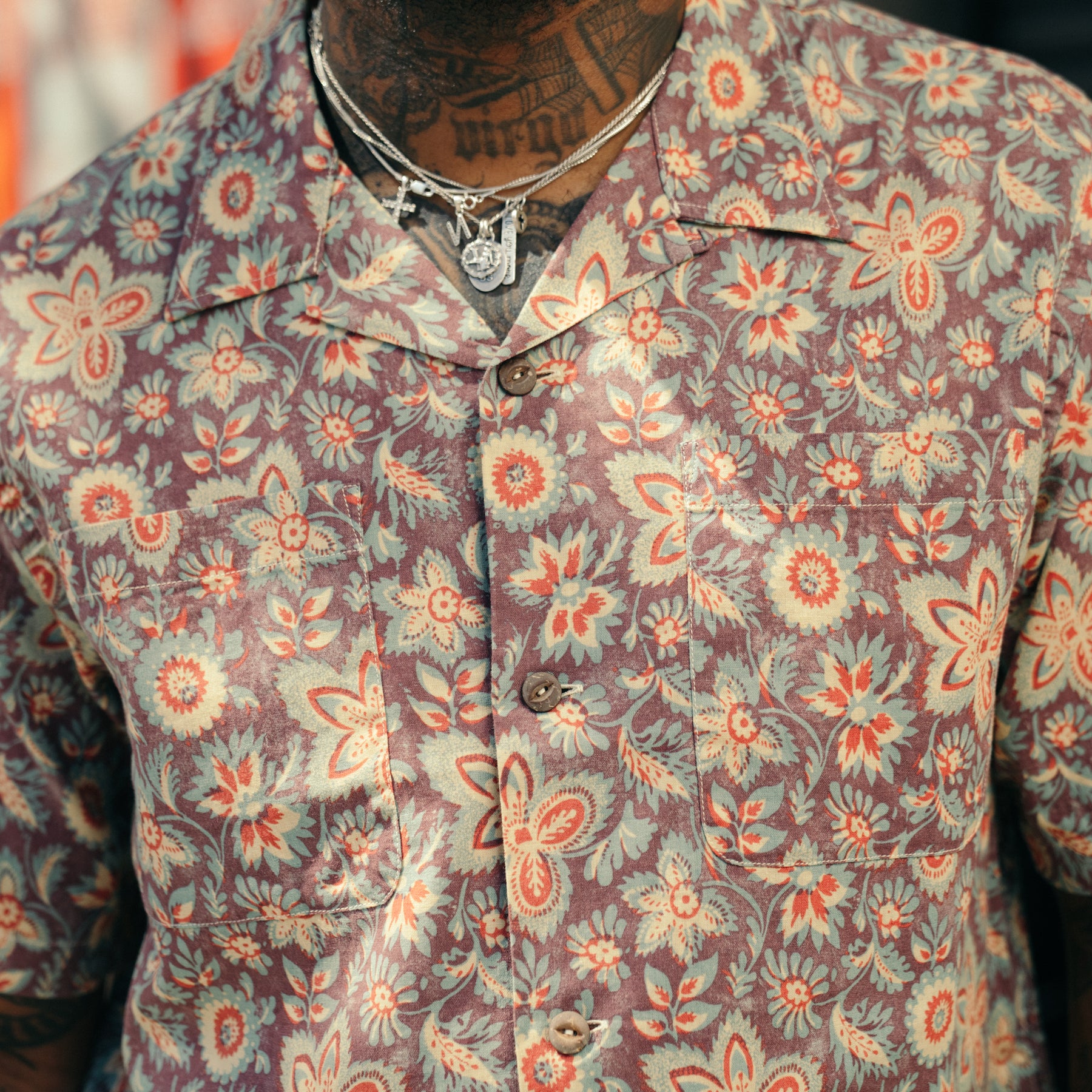 RRL Floral-Print Linen-Cotton Camp Shirt Blue/ Red Multi
