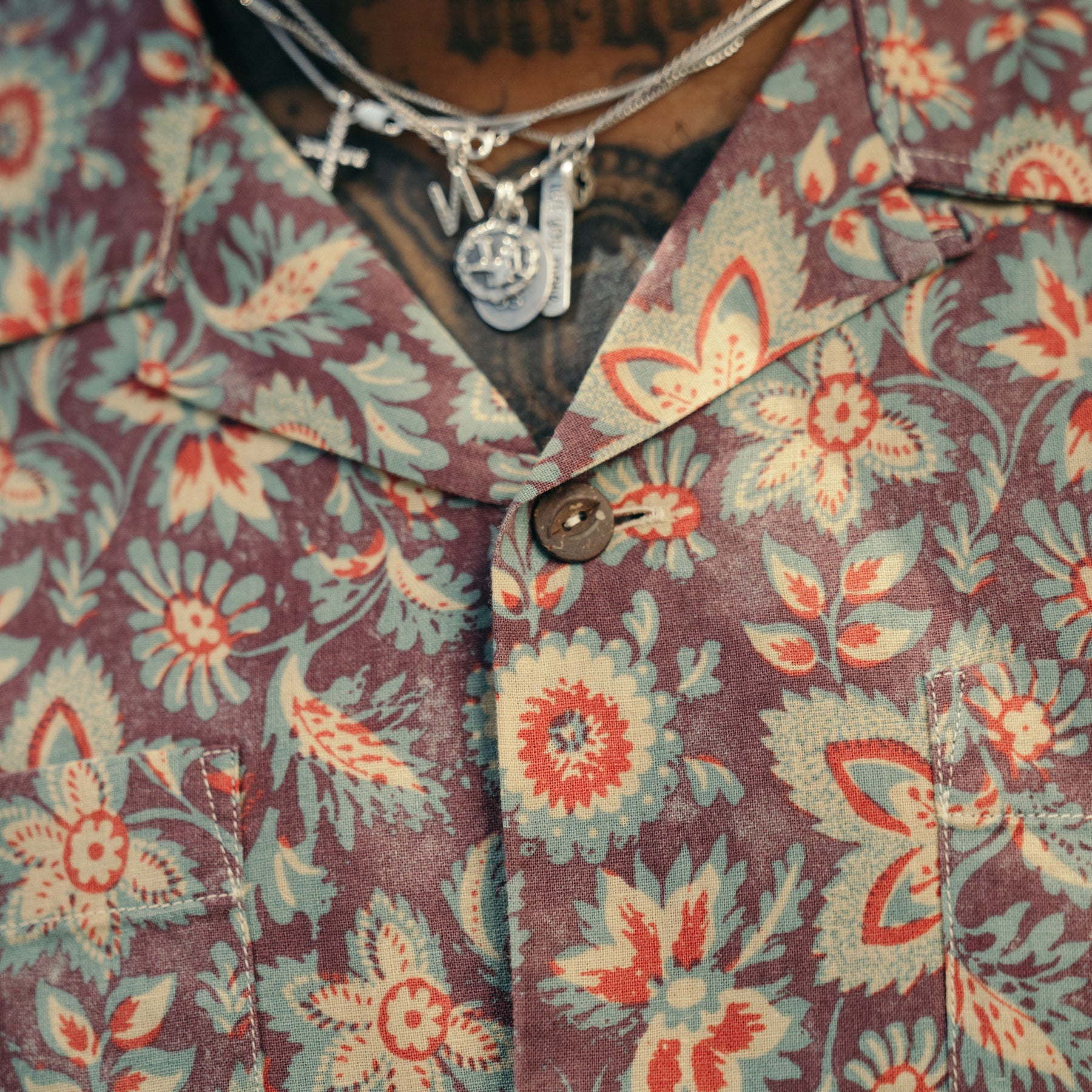 RRL Floral-Print Linen-Cotton Camp Shirt Blue/ Red Multi