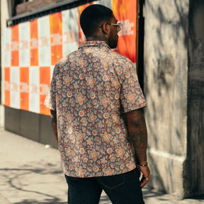 RRL Floral-Print Linen-Cotton Camp Shirt Blue/ Red Multi