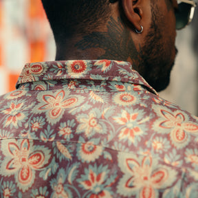 RRL Floral-Print Linen-Cotton Camp Shirt Blue/ Red Multi