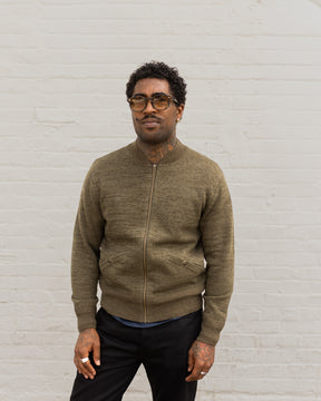 RRL Cotton-Wool Full-Zip Sweater Olive Heather