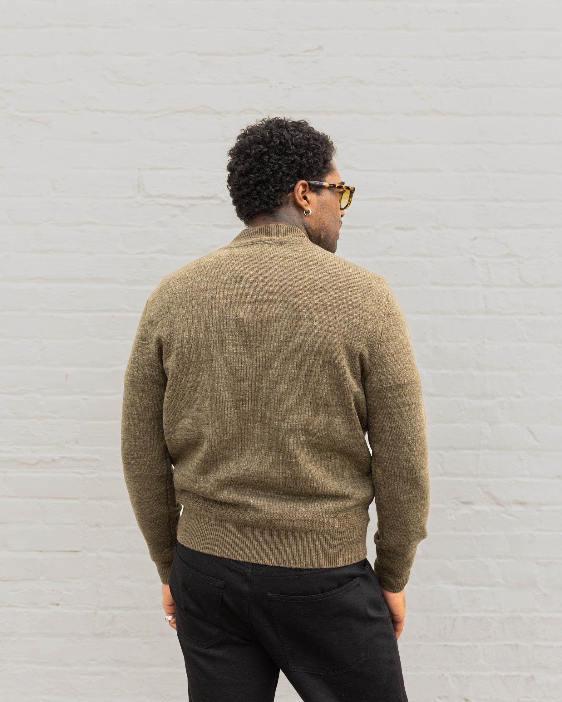 RRL Cotton-Wool Full-Zip Sweater Olive Heather