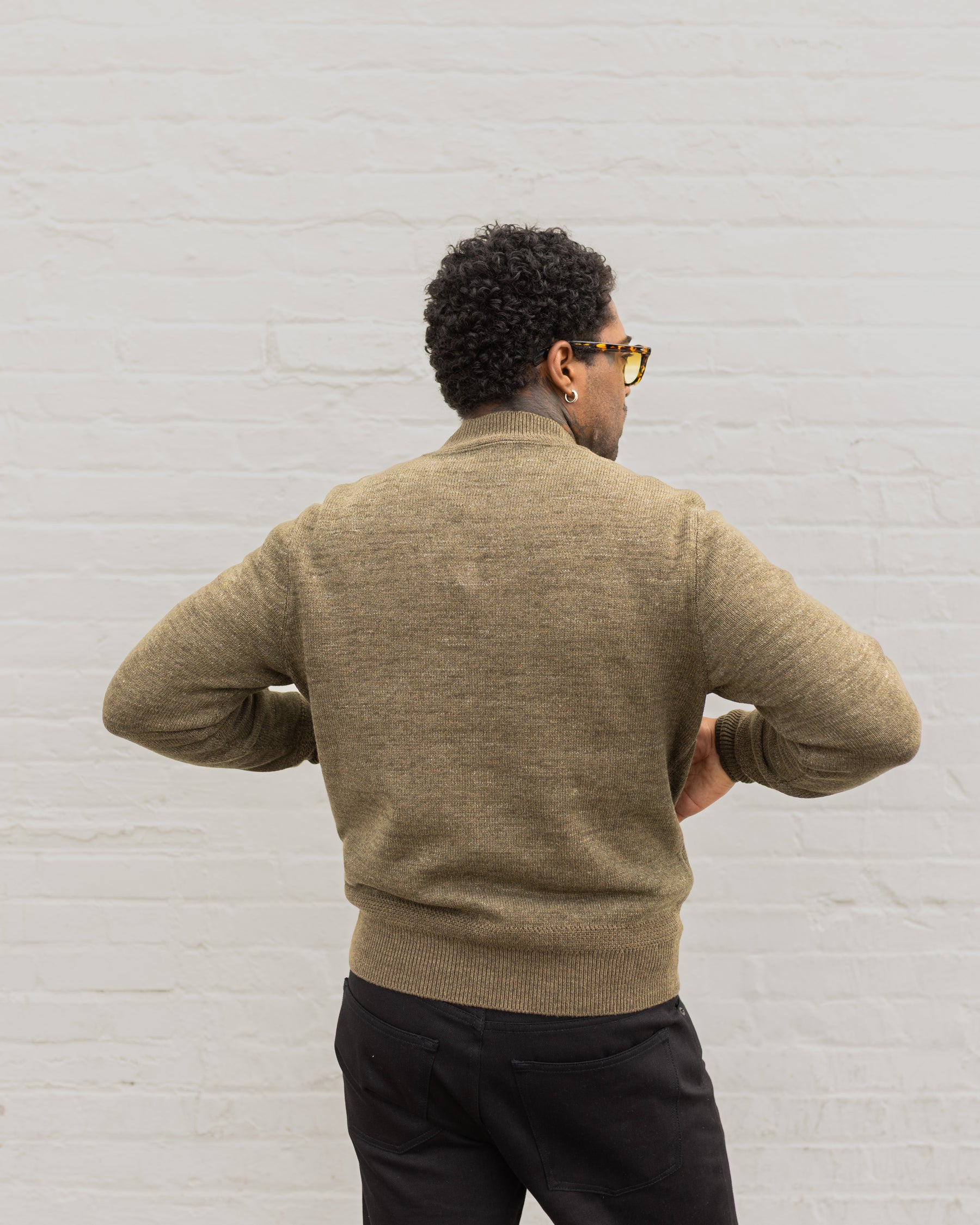 RRL Cotton-Wool Full-Zip Sweater Olive Heather