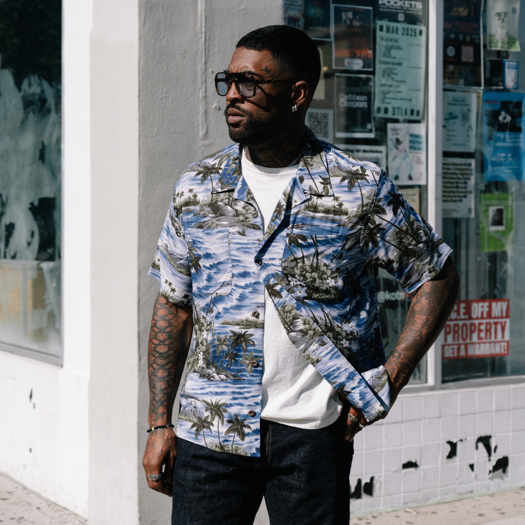 RRL Tropical Print Camp Shirt Blue Multi