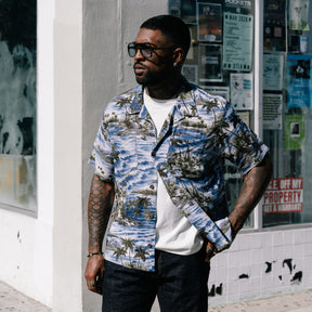 RRL Tropical Print Camp Shirt Blue Multi