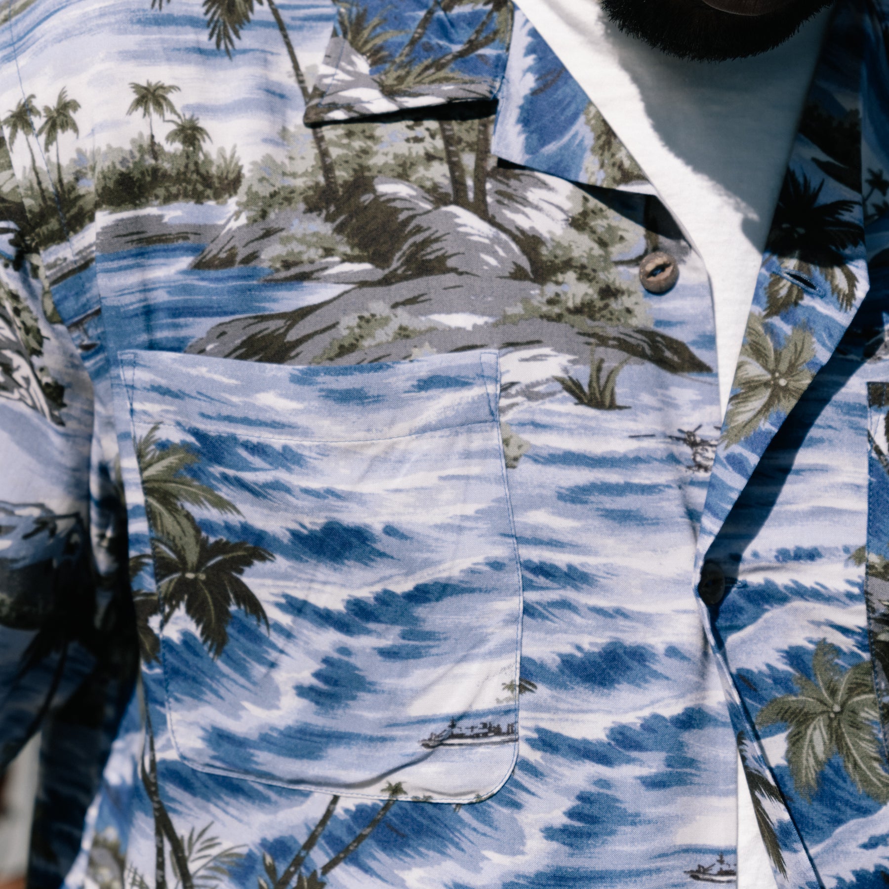 RRL Tropical Print Camp Shirt Blue Multi