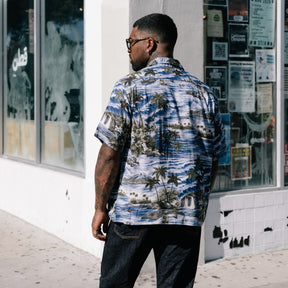 RRL Tropical Print Camp Shirt Blue Multi