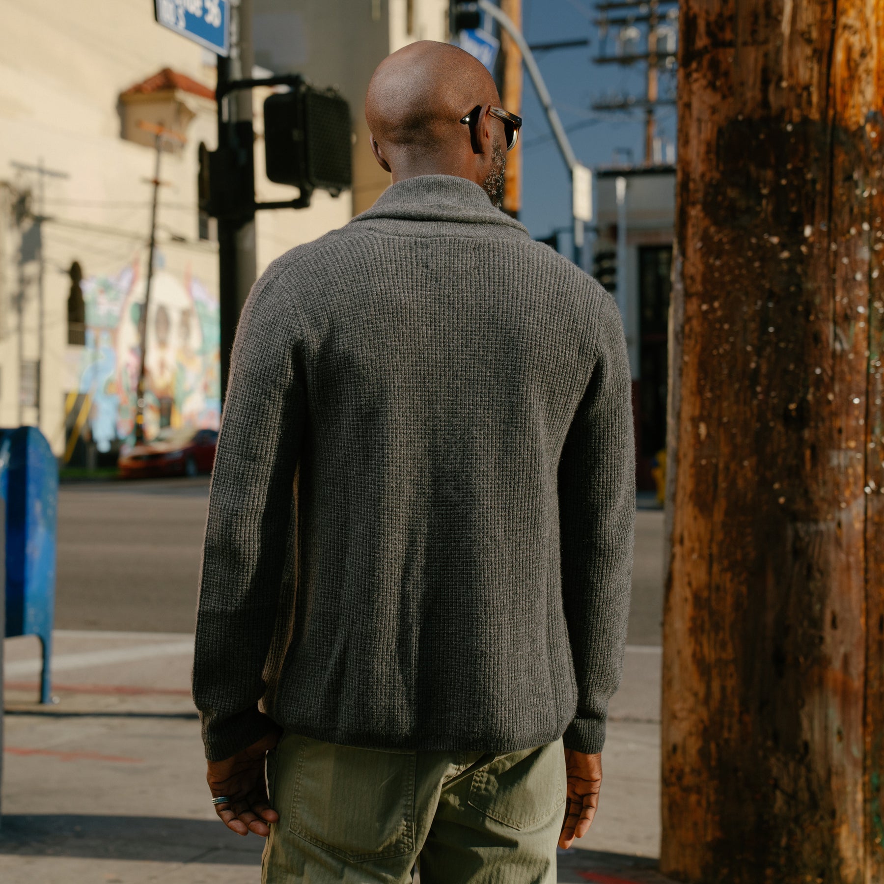 RRL Waffle-Knit Cashmere Shawl Cardigan Dark Grey Heather