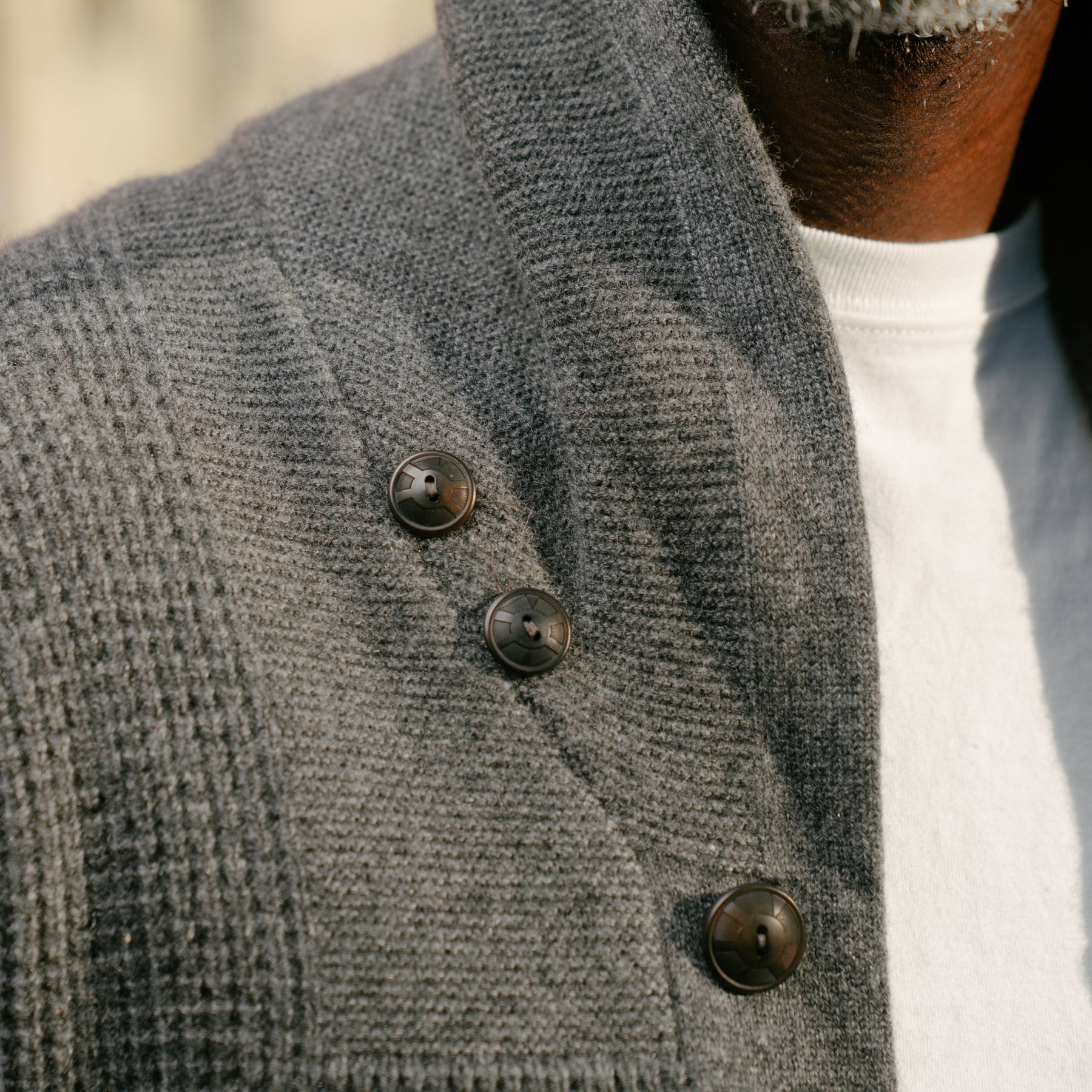 RRL Waffle-Knit Cashmere Shawl Cardigan Dark Grey Heather