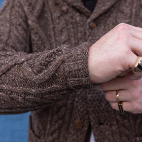 RRL Heathered Aran-Knit Shawl Cardigan Brown Heather