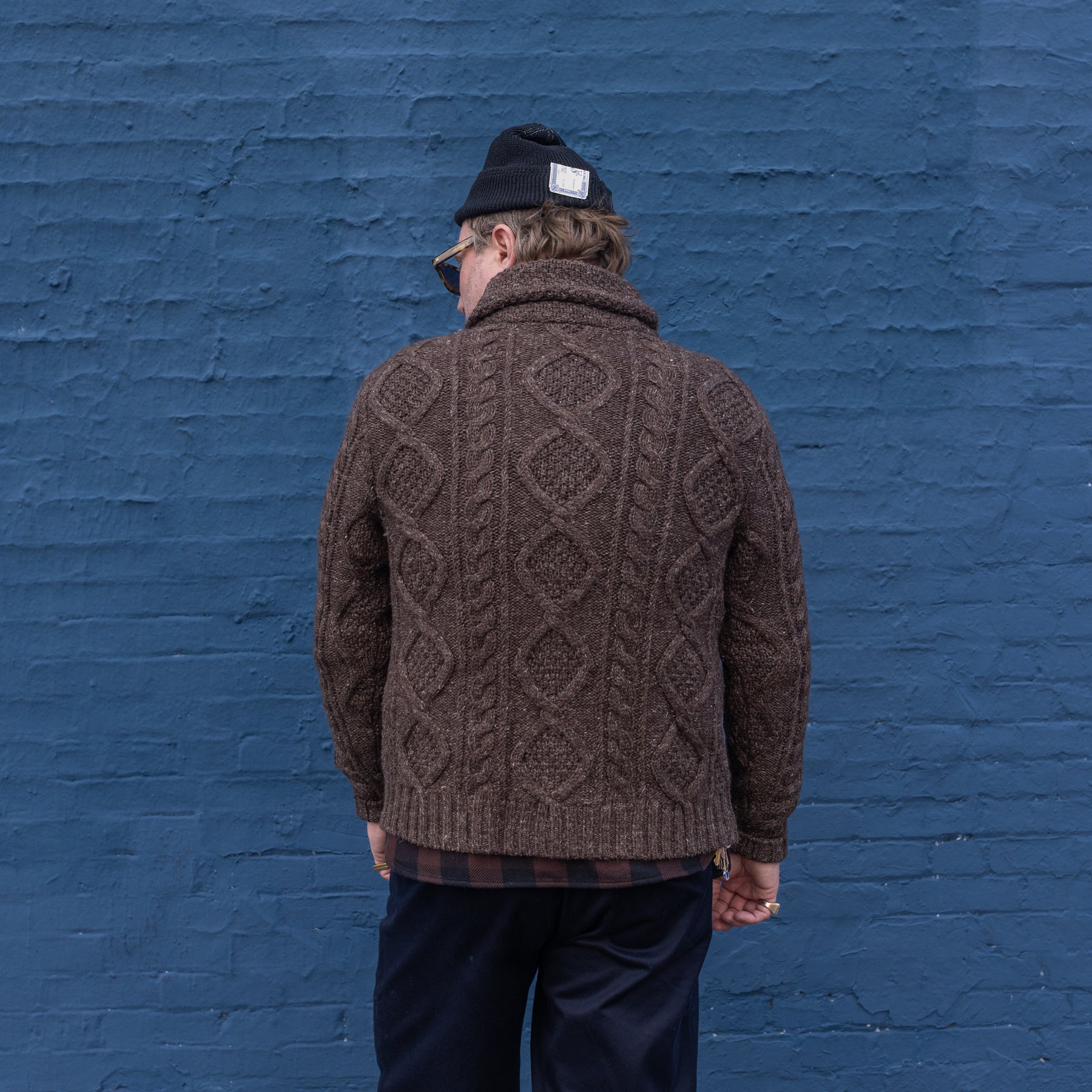 RRL Heathered Aran-Knit Shawl Cardigan Brown Heather