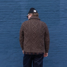 RRL Heathered Aran-Knit Shawl Cardigan Brown Heather