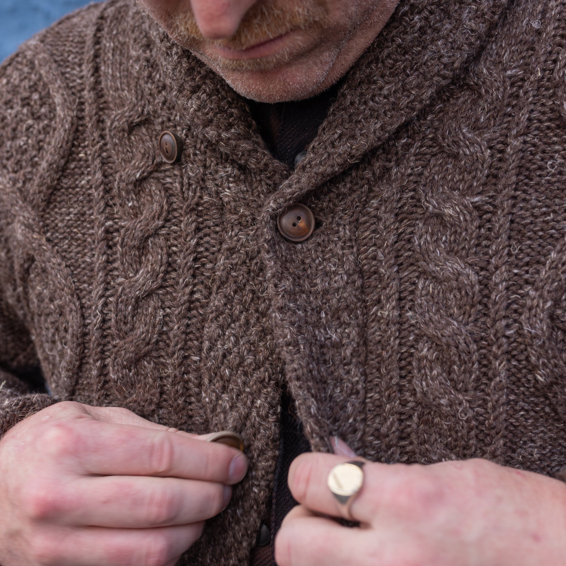 RRL Heathered Aran-Knit Shawl Cardigan Brown Heather
