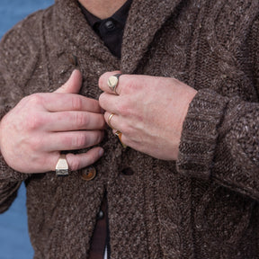 RRL Heathered Aran-Knit Shawl Cardigan Brown Heather