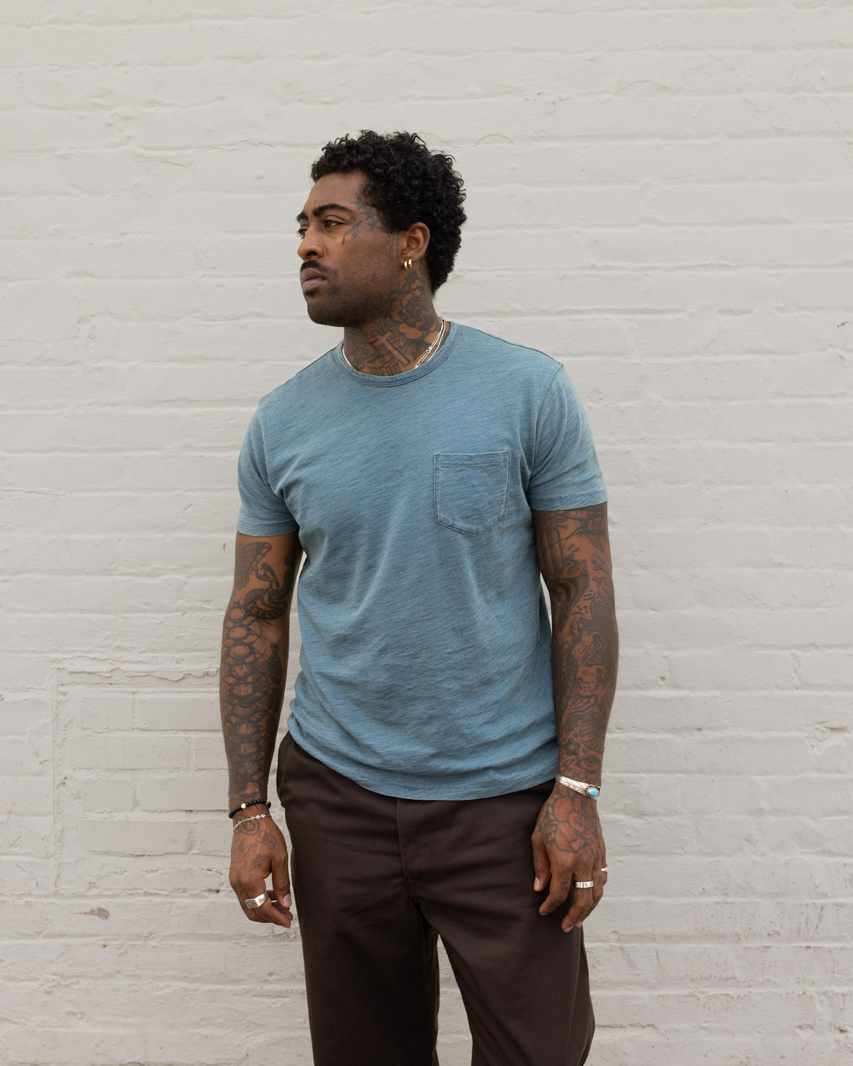 RRL Indigo Jersey Pocket Tee Rinsed Indigo