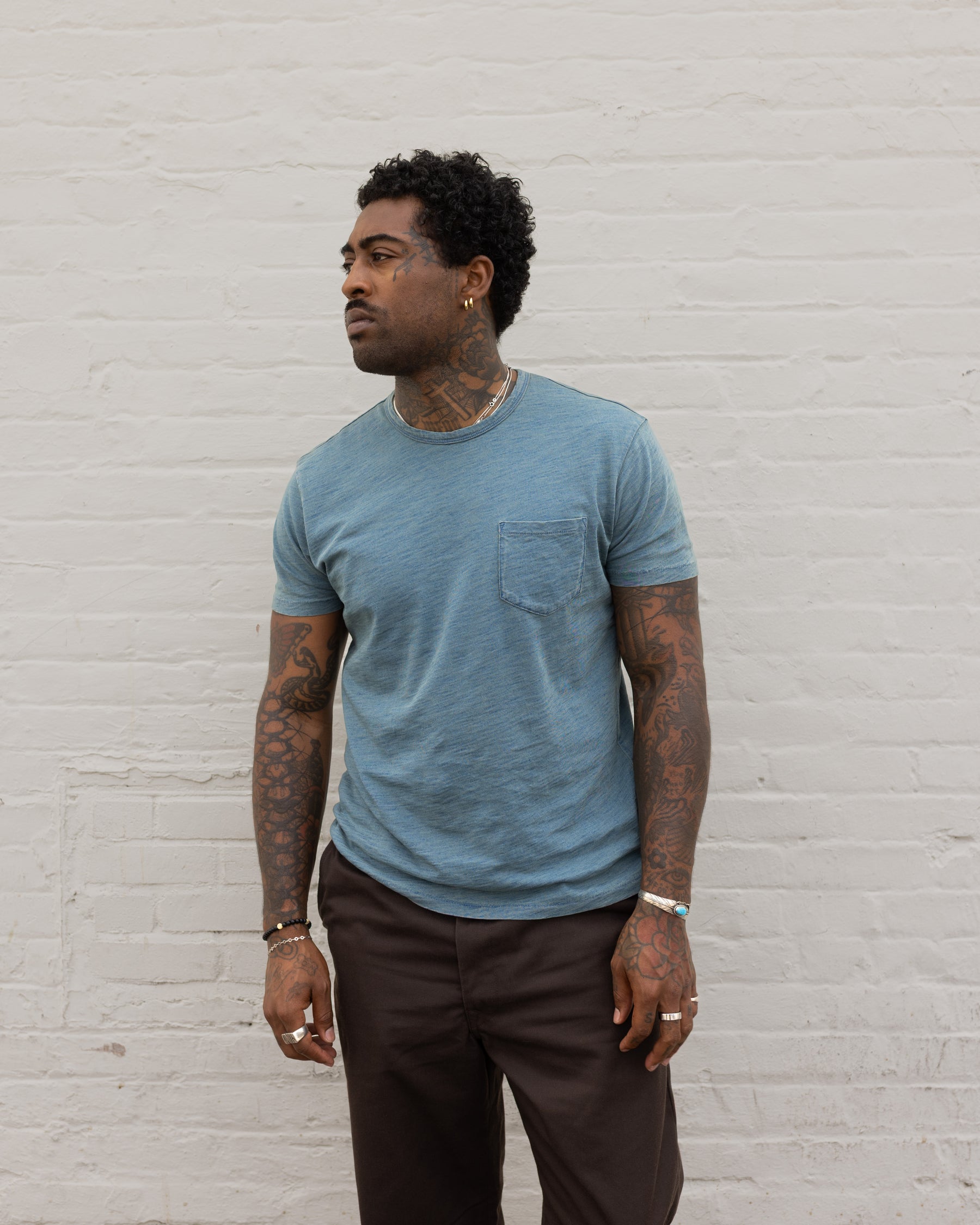 RRL Indigo Jersey Pocket Tee Rinsed Indigo