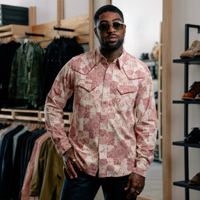 RRL Slim Fit Jersey Western Shirt Red/ Multi FINAL SALE