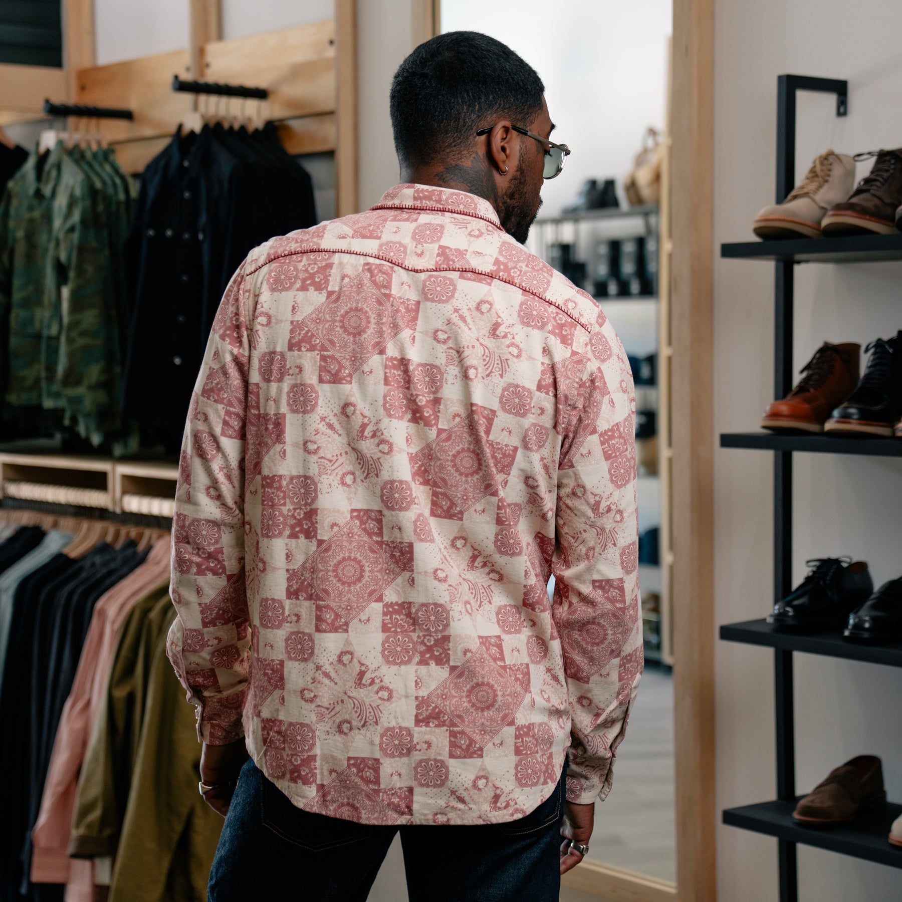 RRL Slim Fit Jersey Western Shirt Red/ Multi FINAL SALE