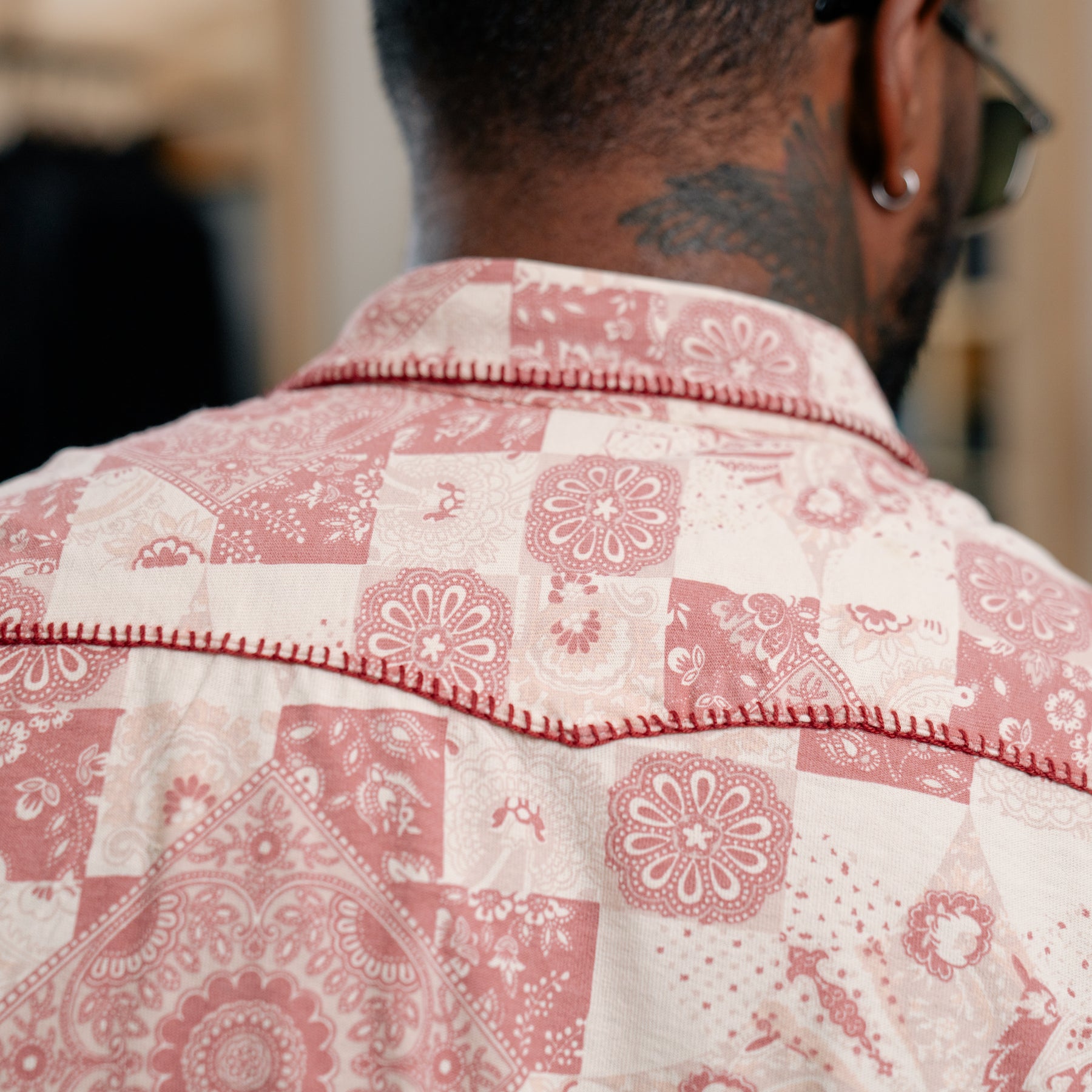 RRL Slim Fit Jersey Western Shirt Red/ Multi FINAL SALE