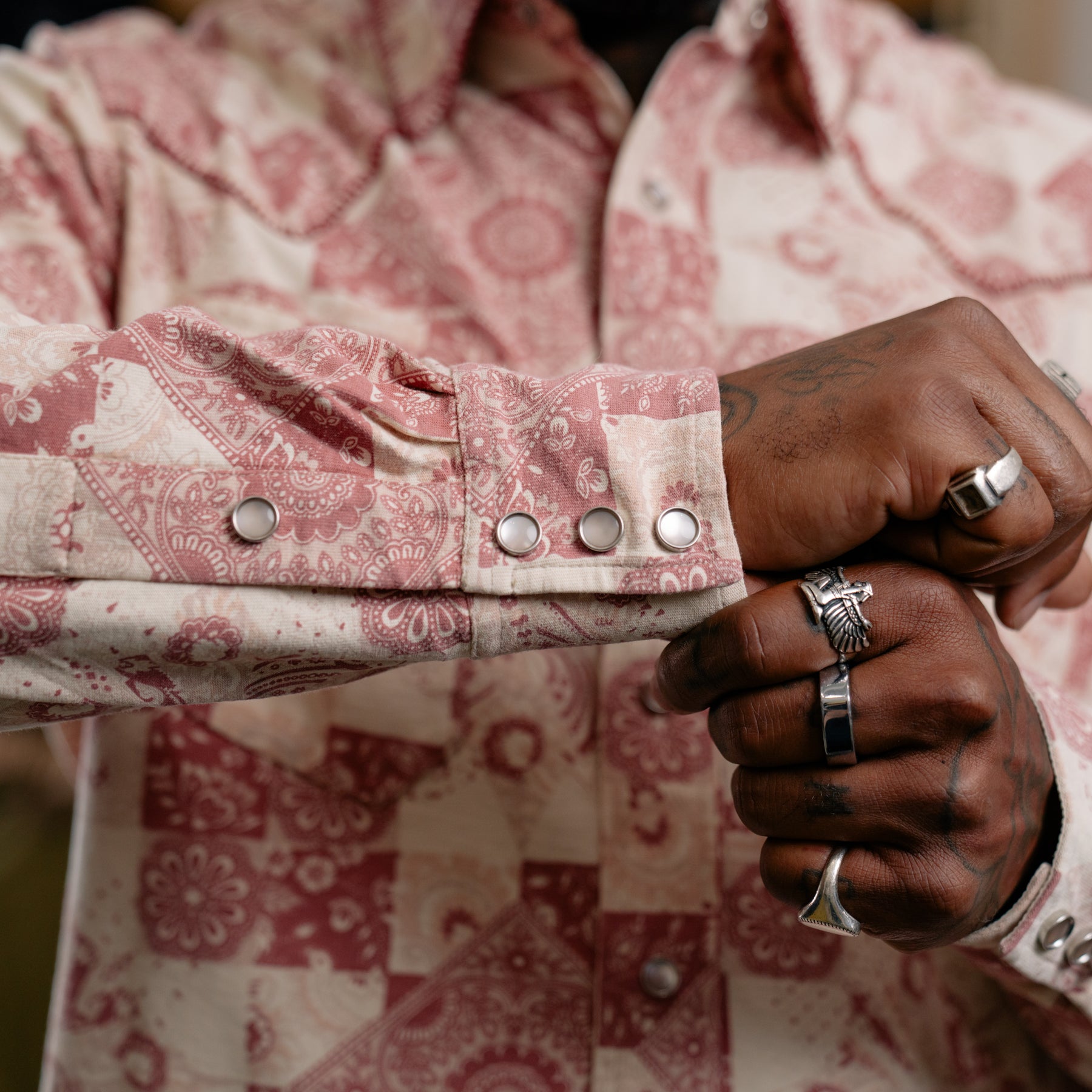 RRL Slim Fit Jersey Western Shirt Red/ Multi FINAL SALE