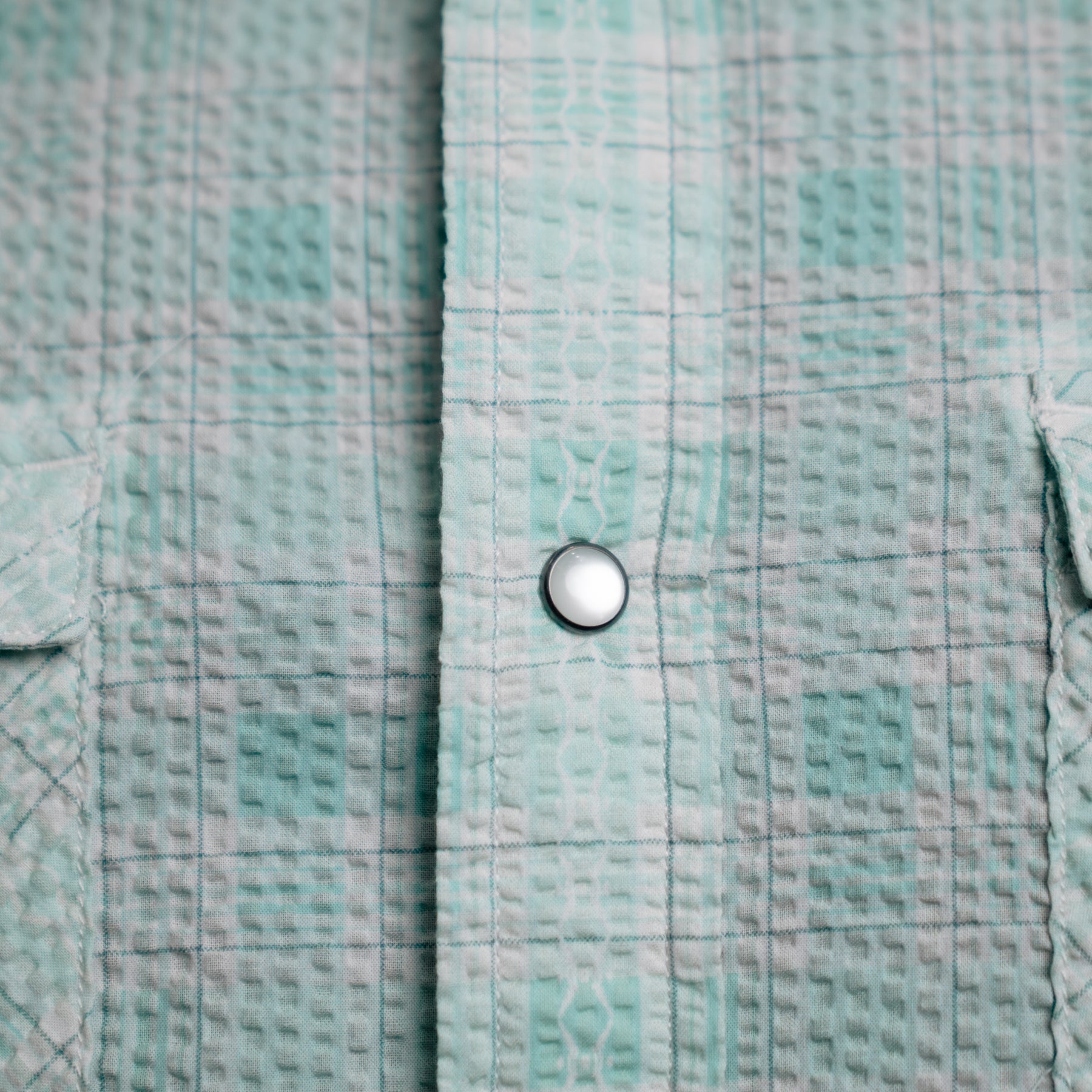 RRL Slim Fit Seersucker Western Shirt Turquoise Multi
