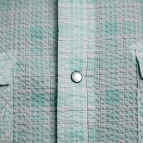 RRL Slim Fit Seersucker Western Shirt Turquoise Multi