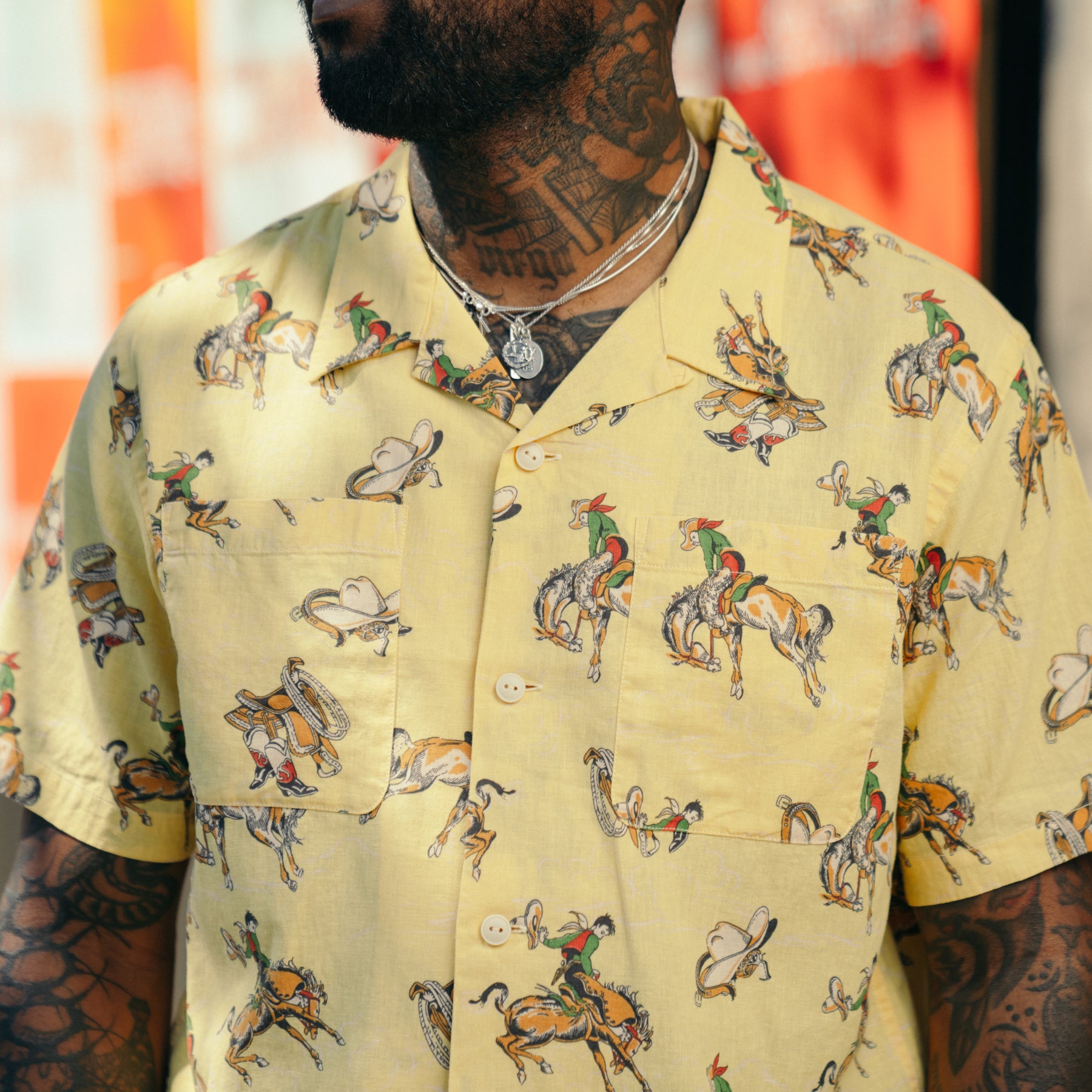 RRL Western-Print  Linen-Cotton Camp Shirt Yellow Multi