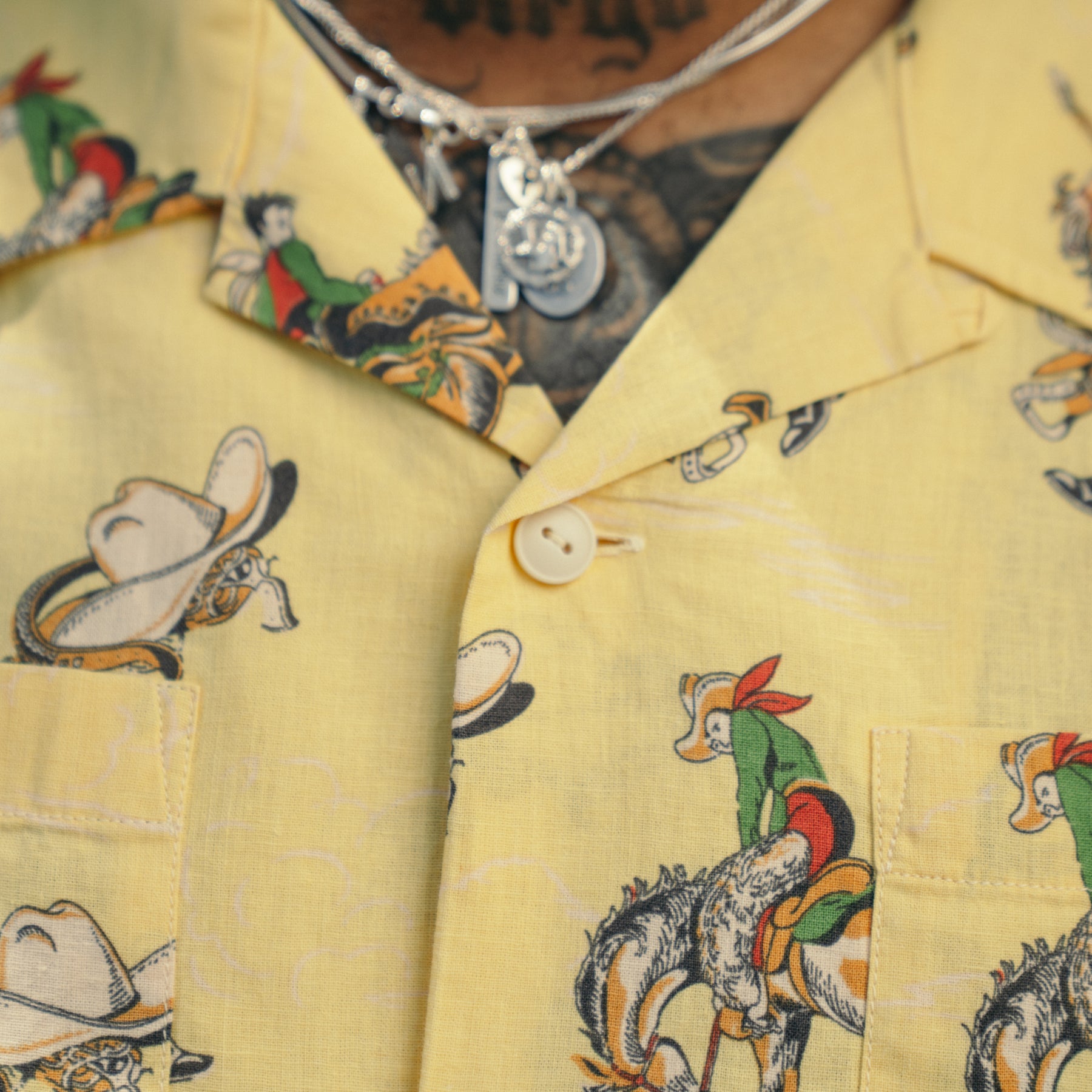 RRL Western-Print  Linen-Cotton Camp Shirt Yellow Multi