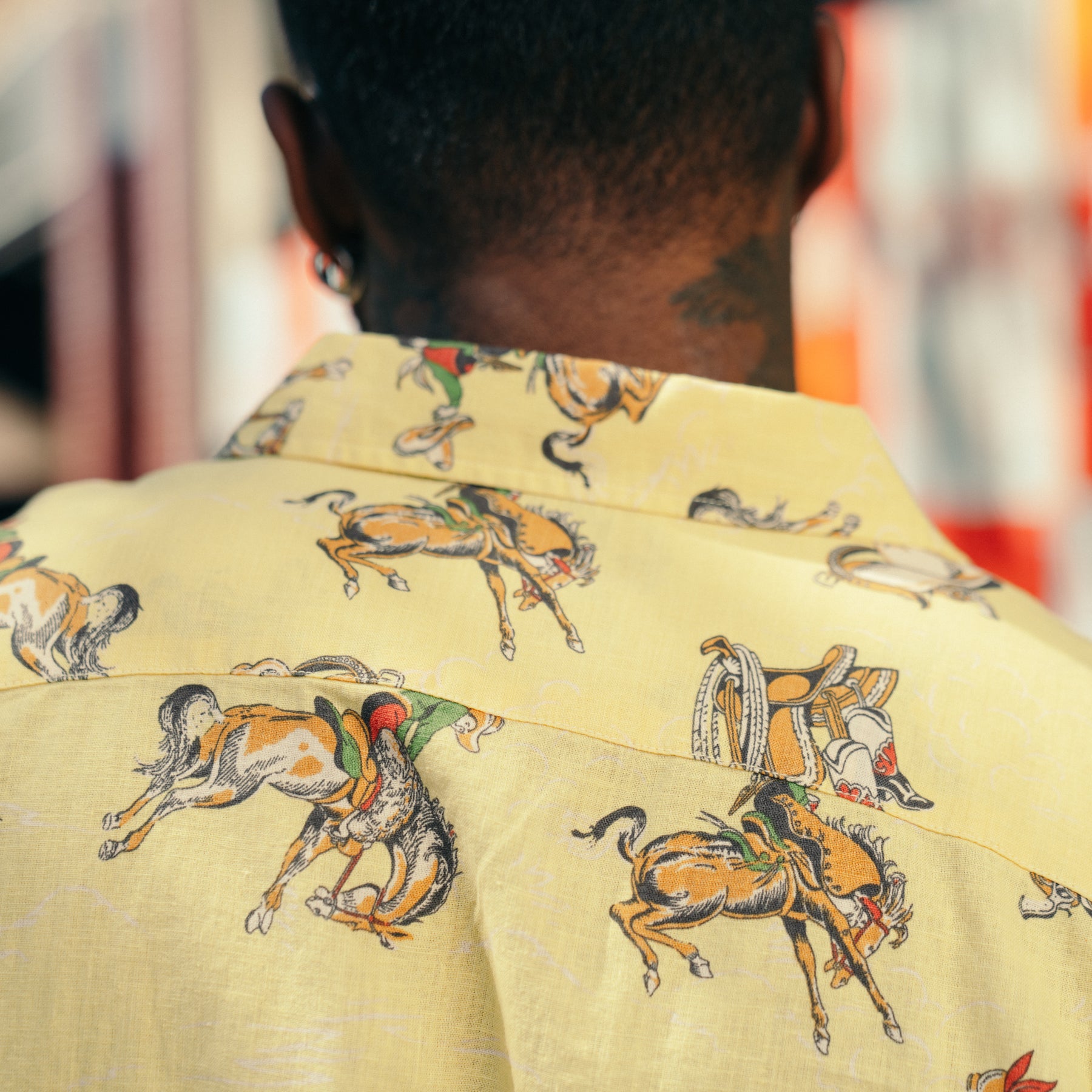 RRL Western-Print  Linen-Cotton Camp Shirt Yellow Multi