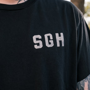 Schaeffer's Garment Hotel Cycle Varsity Drop Shoulder Raw Sleeve Tee Black
