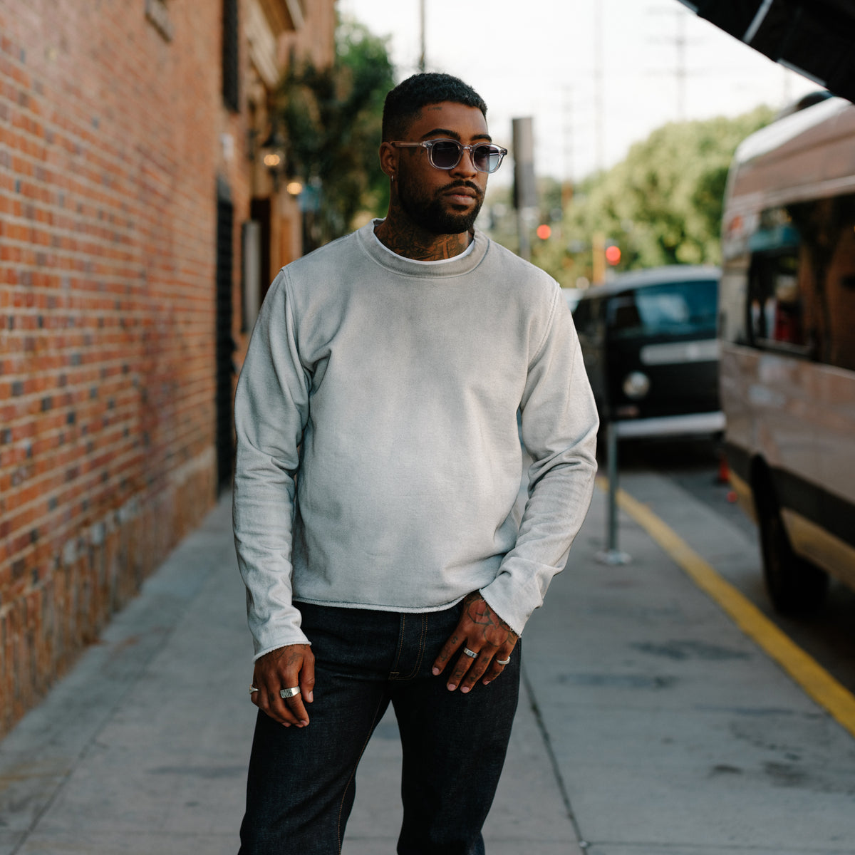 Schaeffer's Garment Hotel Raw Edge French Terry Crew Sweatshirt Dirty White