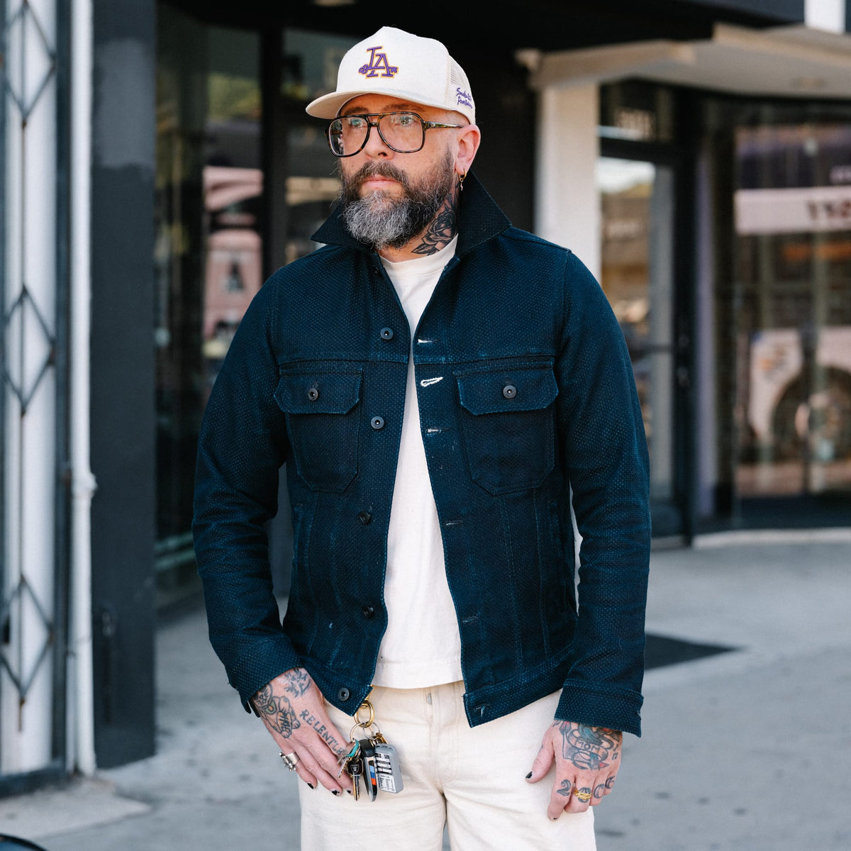 Rogue Territory x Snake Oil Provisions Cruiser Jacket Indigo Sashiko PRE-ORDER