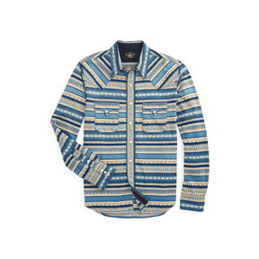 Slim Fit Indigo Jacquard Western Shirt Indigo/Cream