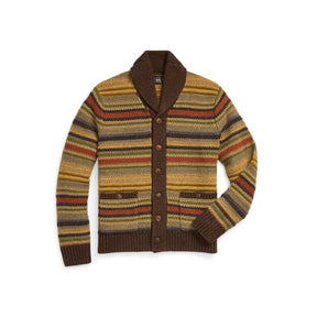 RRL Striped Wool Shawl-Collar Cardigan Brown Multi FINAL SALE